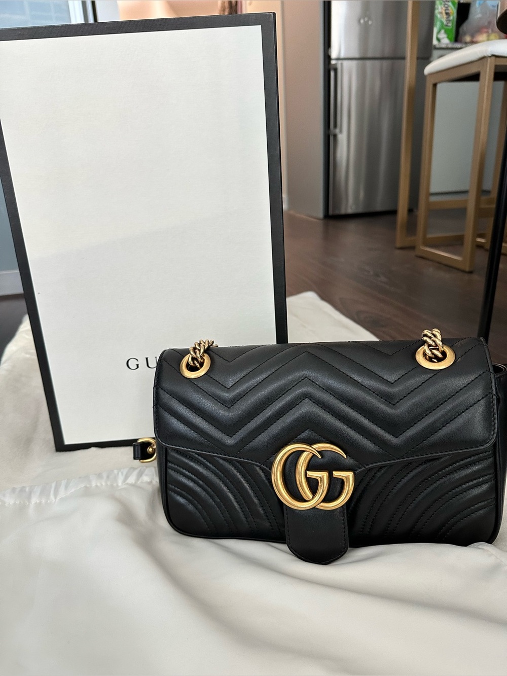 Gucci Marmont Black Matelassé Lambskin Leather Shoulder Bag - Small